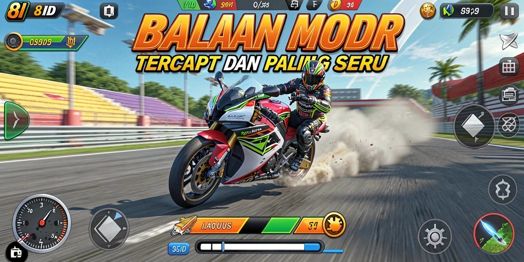 Tampilan gameplay mengesankan dalam balapan motor yang cepat.