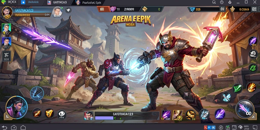 Screenshot gameplay dari GATOTKACA123 yang menampilkan pertarungan seru di arena MOBA.