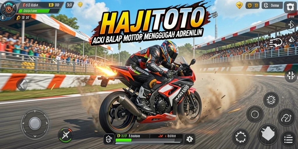 Tampilan gameplay HAJITOTO saat balapan motor yang intens.