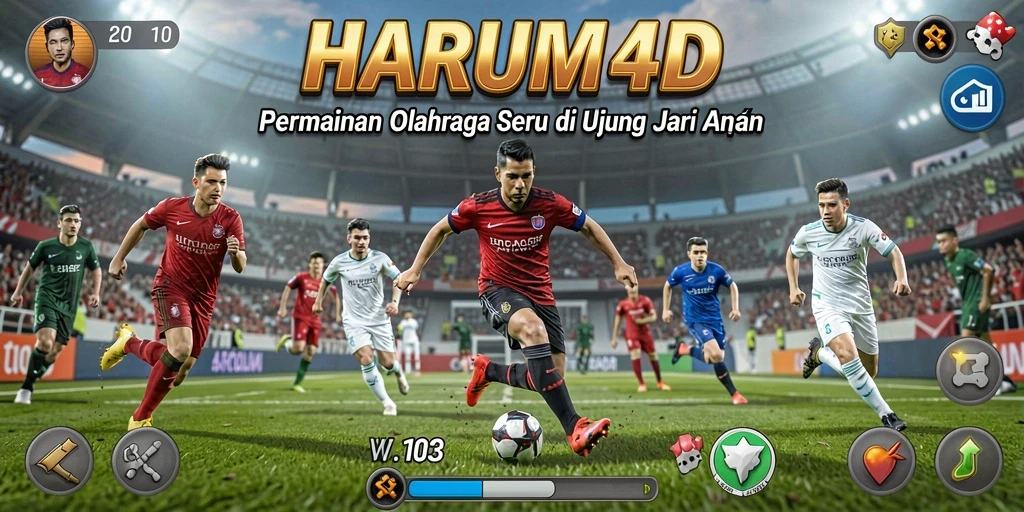 Tangkapan layar gameplay HARUM4D menampilkan aksi olahraga seru.