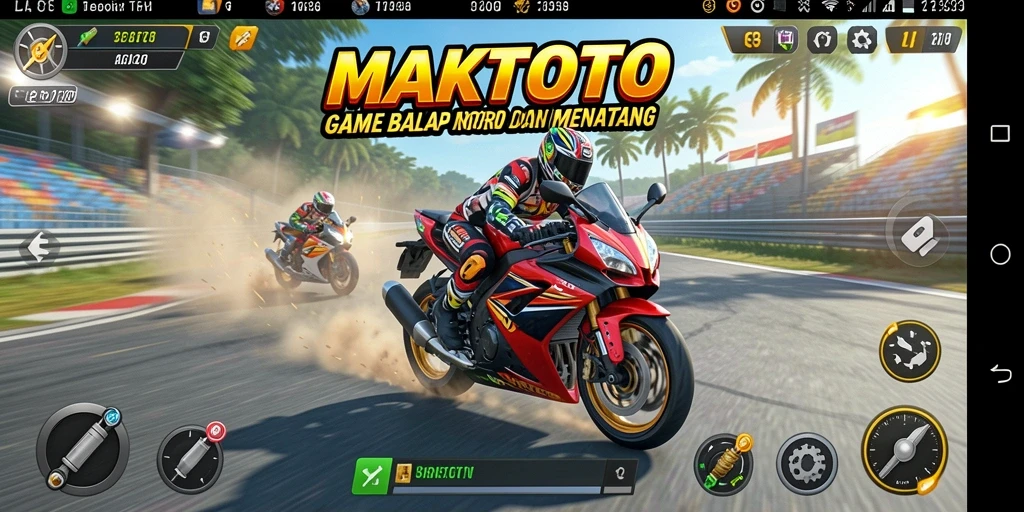 Tangkapan layar gameplay dari game balap motor MAKTOTO.