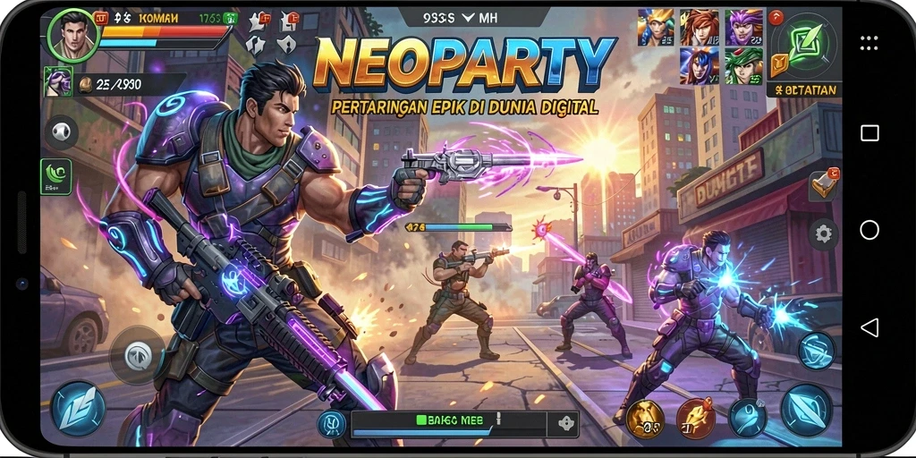 Tangkapan layar gameplay <strong>NEOPARTY</strong> yang penuh aksi dan pertarungan seru.