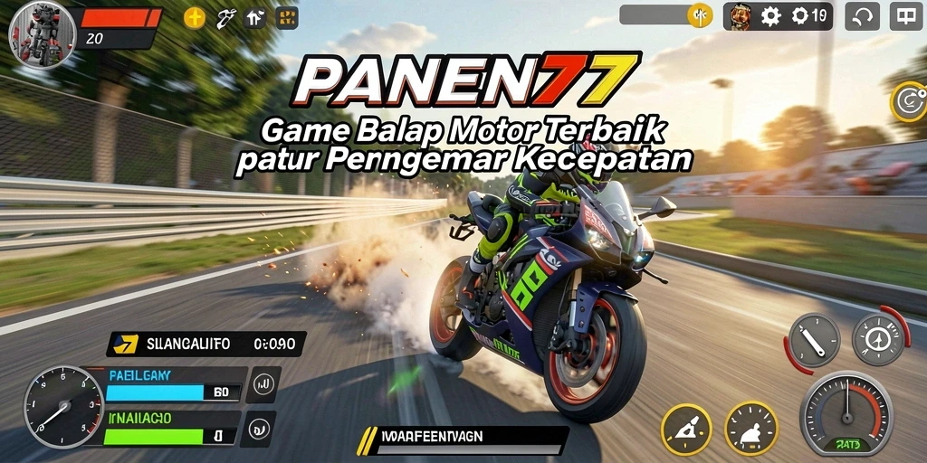 Screenshot utama <strong>PANEN77</strong> menampilkan aksi balap motor yang mendebarkan.
