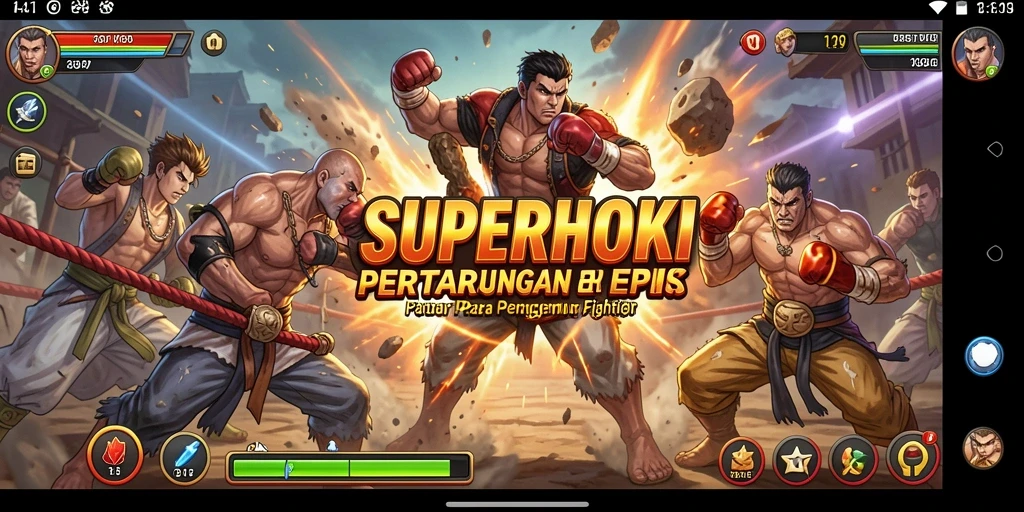 Tampilan gameplay SUPERHOKI yang mendebarkan dalam pertarungan Fighting.