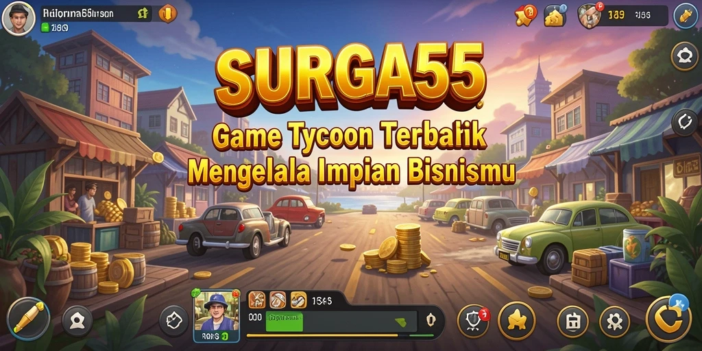 Tampilan gameplay SURGA55 dengan berbagai aktivitas manajemen bisnis.
