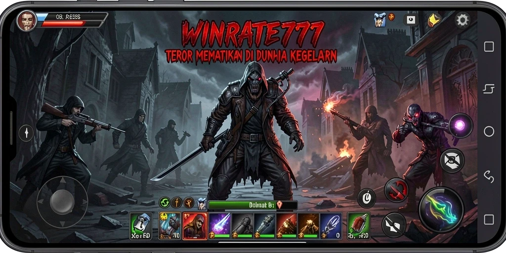 Tampilan gameplay menegangkan dari WINRATE777 dengan atmosfer horor yang mencekam.