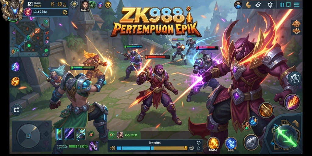 Screenshot gameplay ZK988 menampilkan aksi pertempuran seru dan karakter unik.